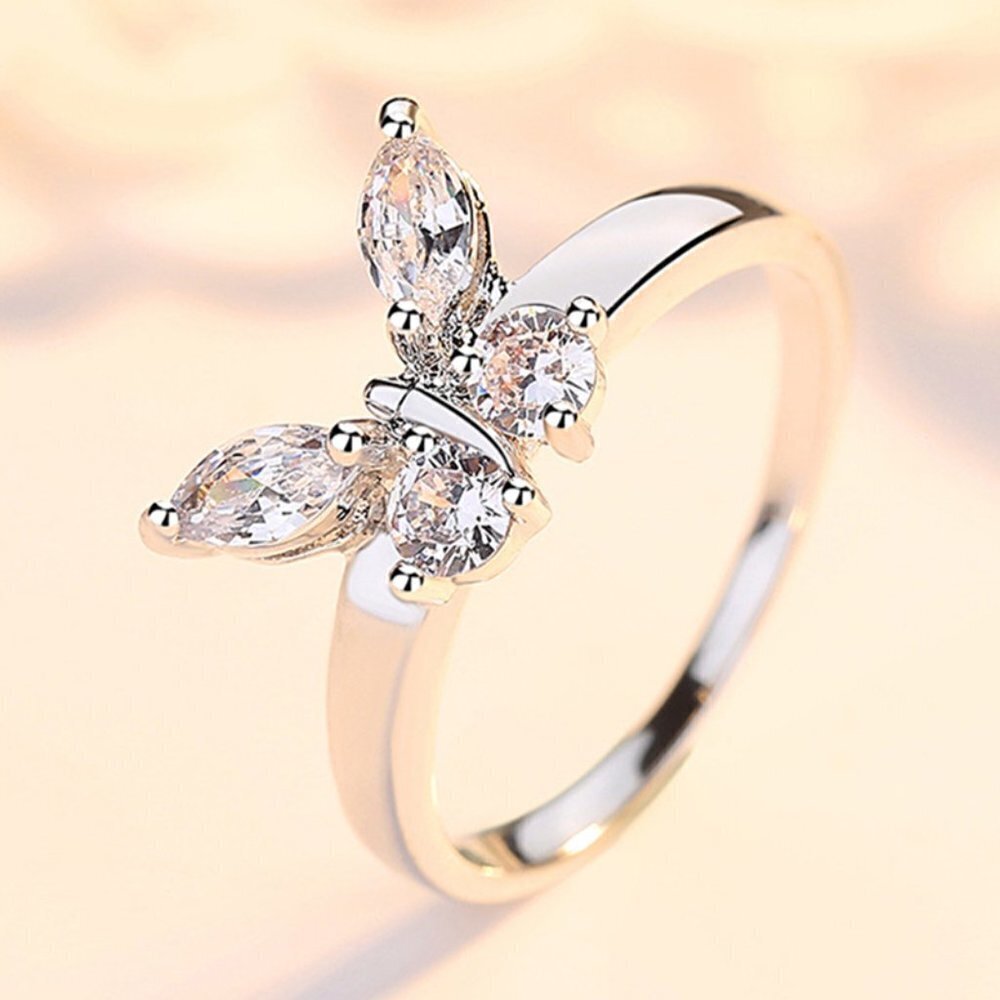 ❤Sweet Refine Butterfly Crystal Simple Fashion Silver Rings for Women,MARR9173